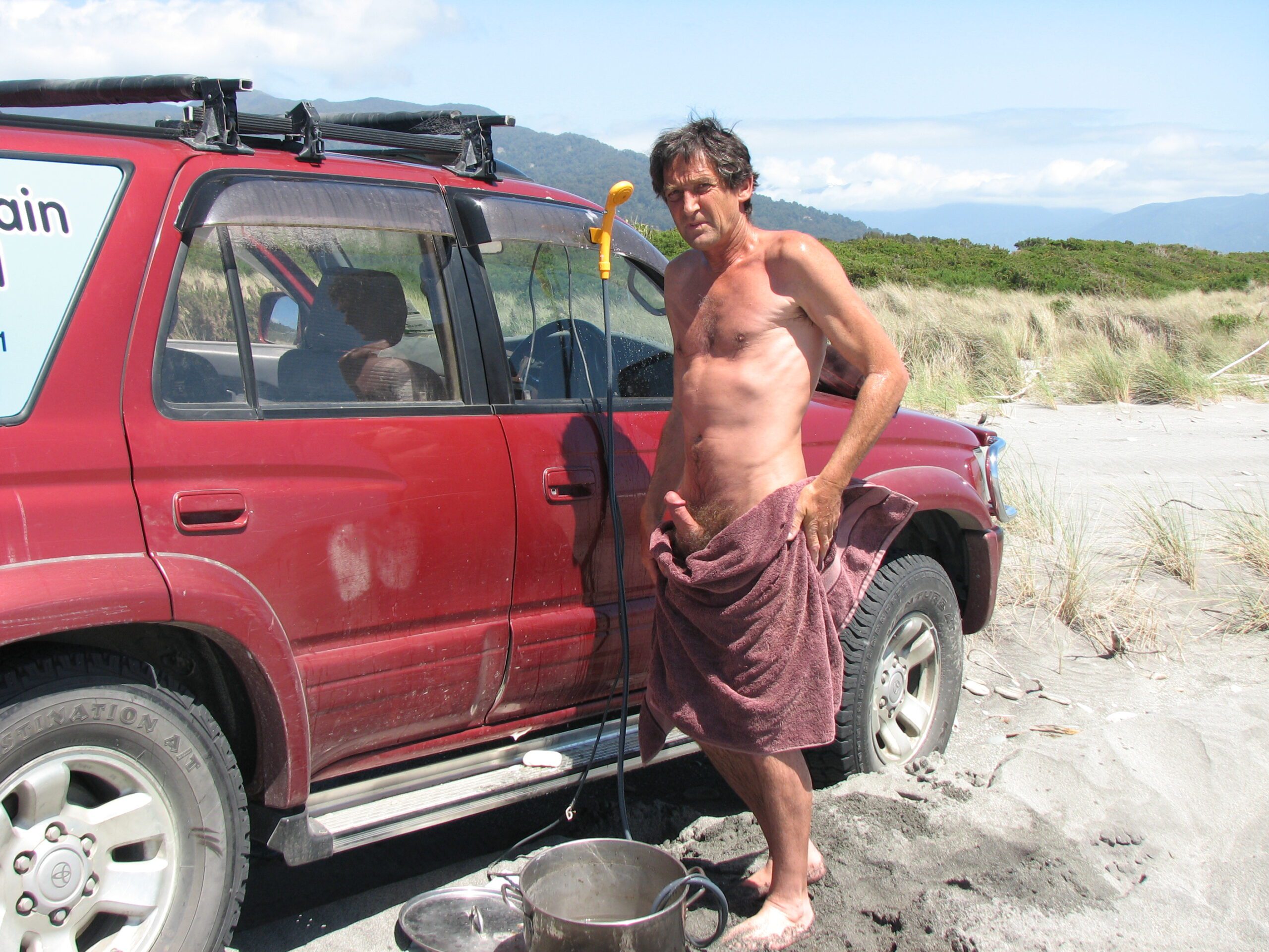 camp shower at beach