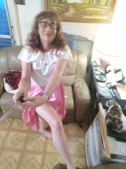 Wearing my pink sissy dress