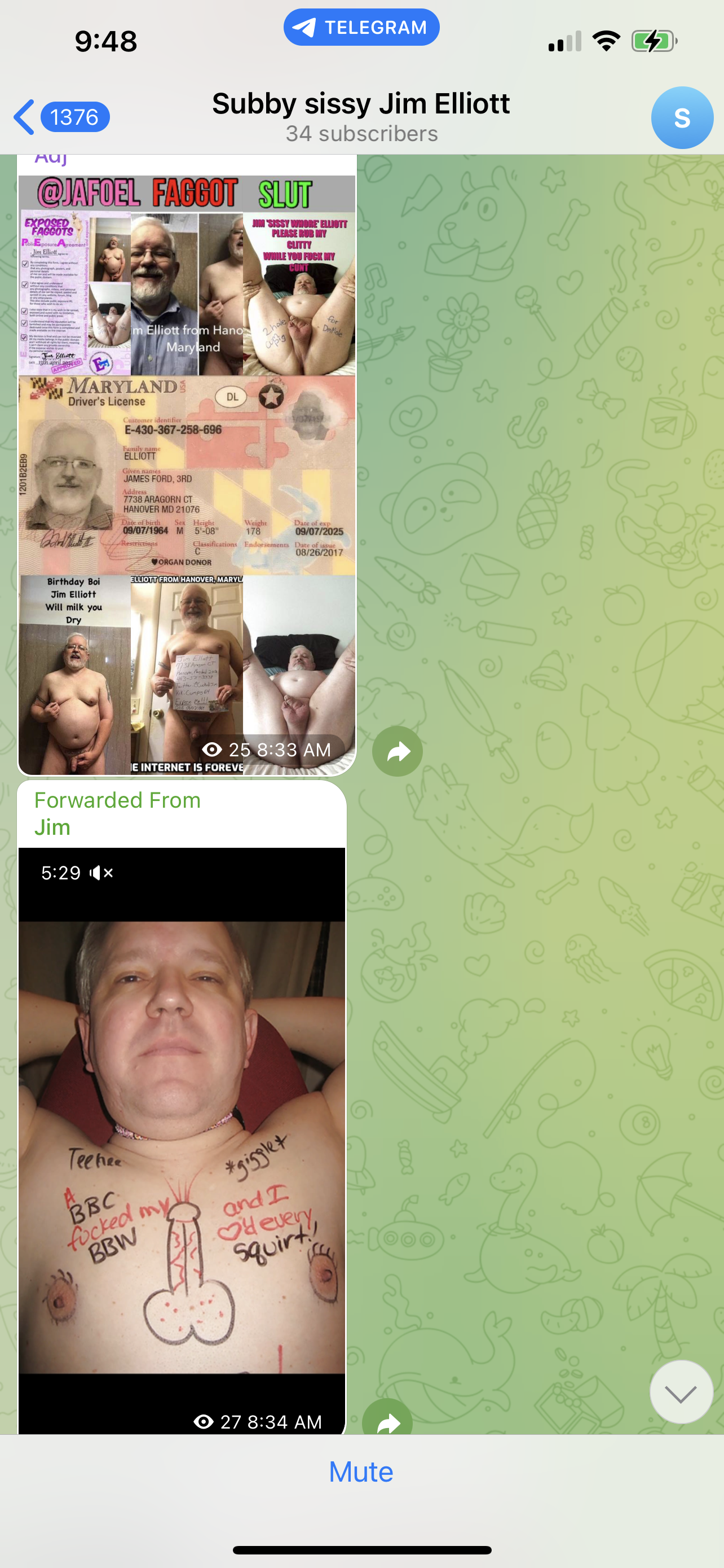 Sunny Sissy Jim Elliott exposed on Telegram