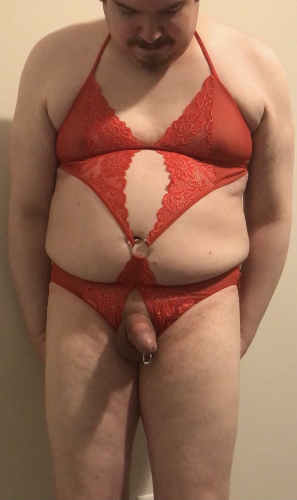 Sissy Donna wearing a magnetic penis ring.  Should she get a PA piercing?