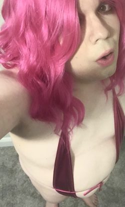 Sissy Woman exposed in micro bikini swimsuit and her micro penis