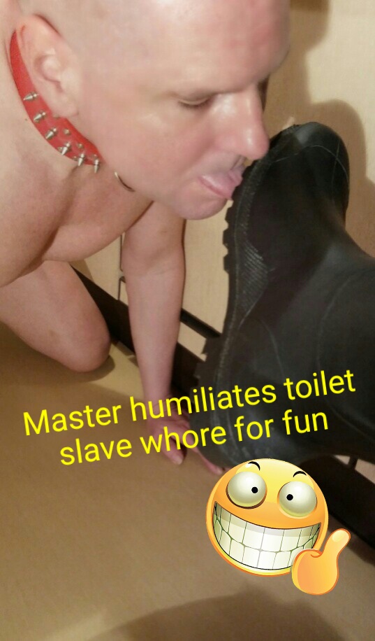 Master humiliates toilet slave slut for fun