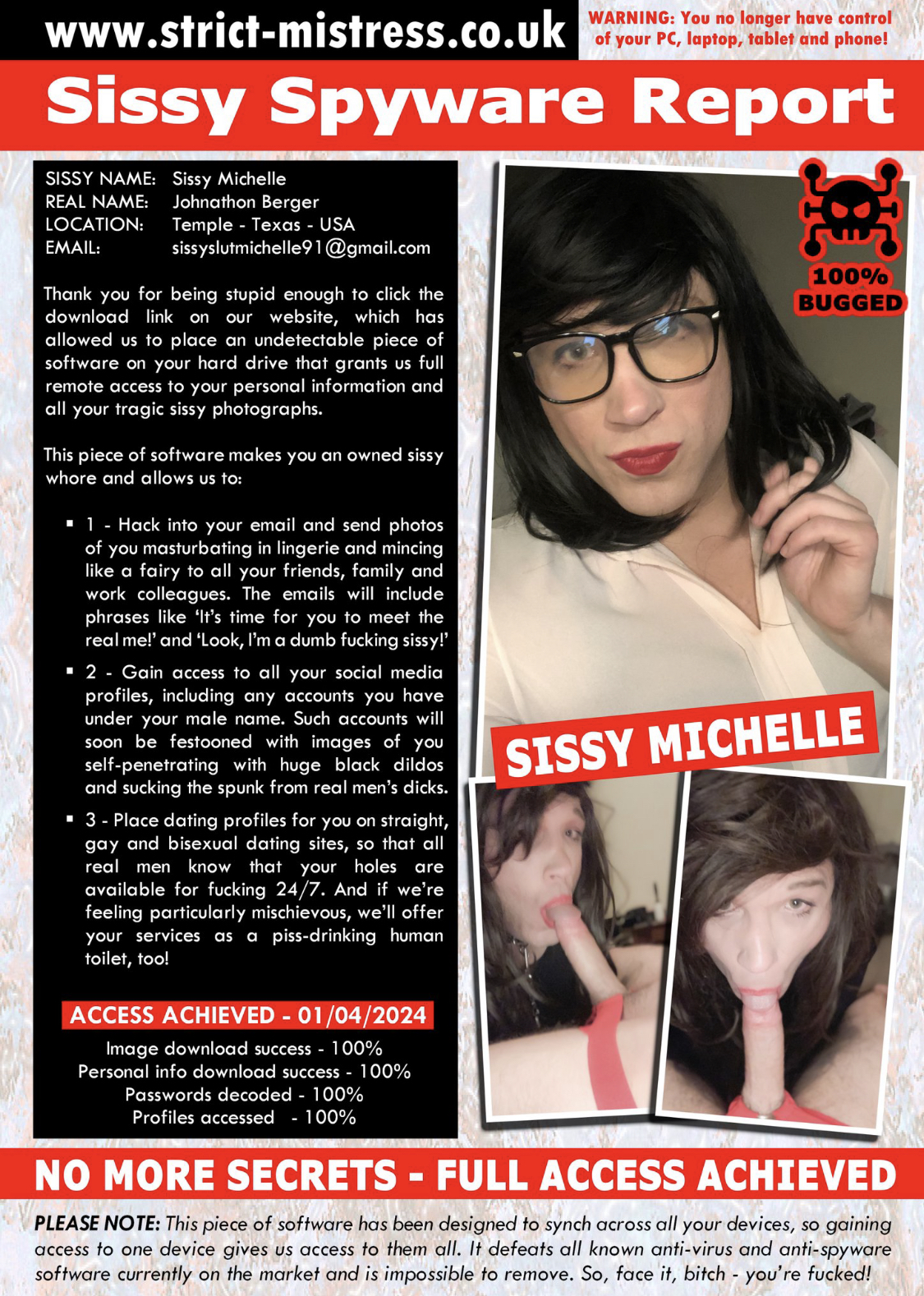 Sissy sl*t Michelle Exposed