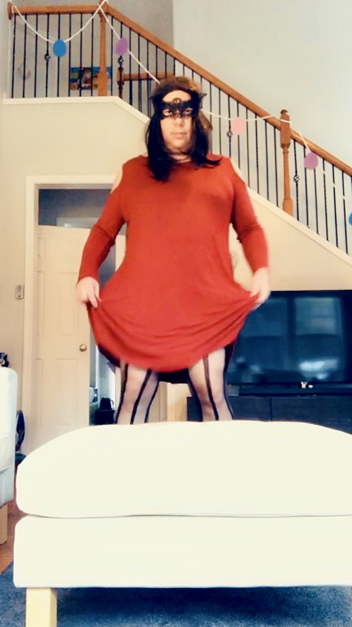 Sissy Nadine uncaged – tiny clit in red dress