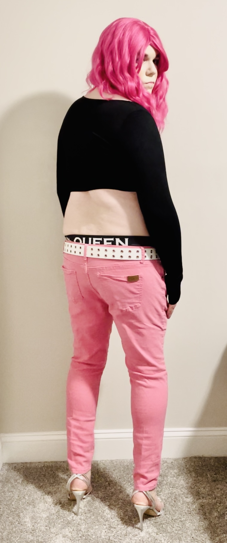 Share Sissy Donna in black sweater, pink jeans and BBC lover panties