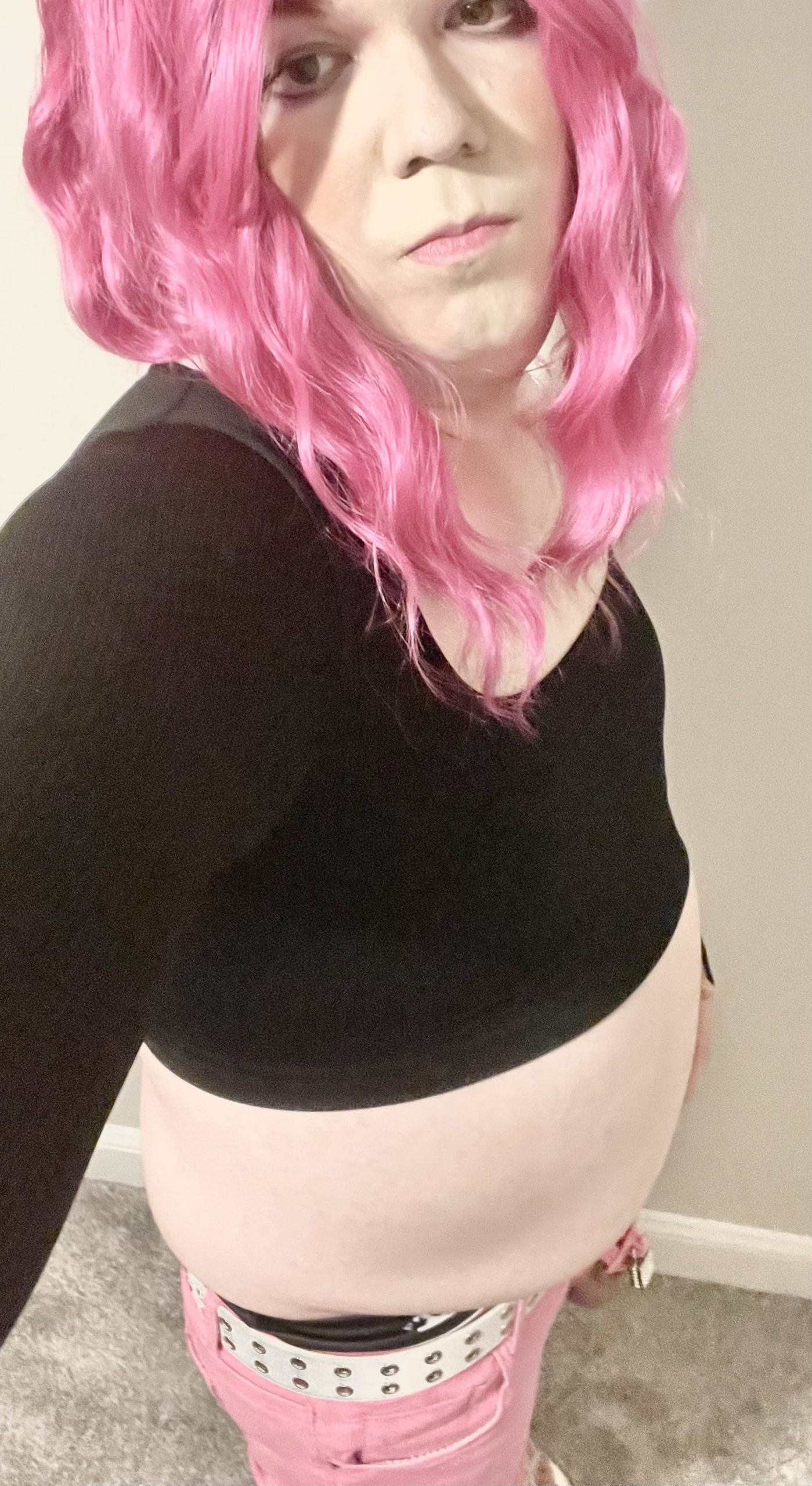 Share Sissy Donna in black sweater, pink jeans and BBC lover panties