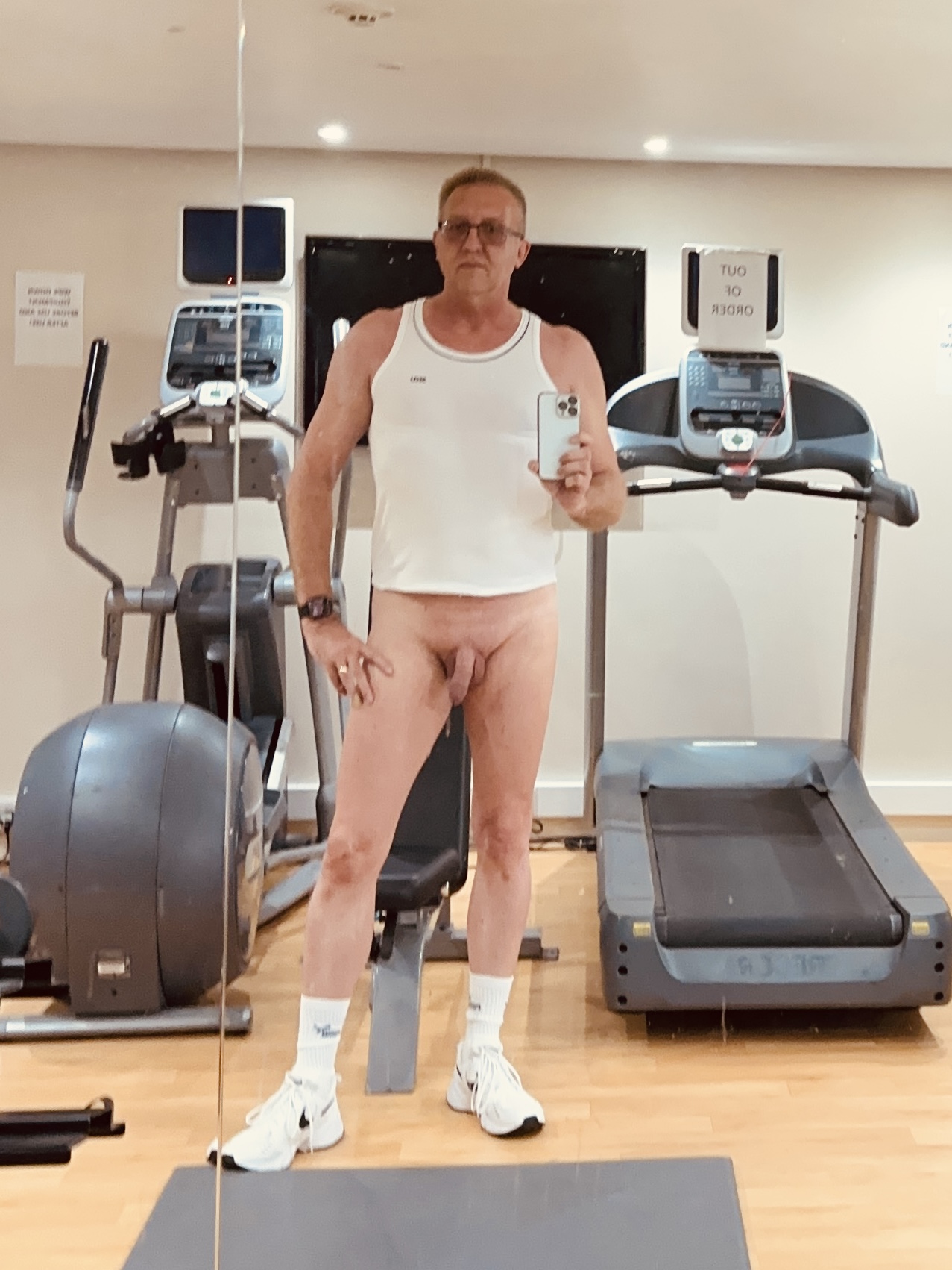 Naked and exposed at the hotel gym