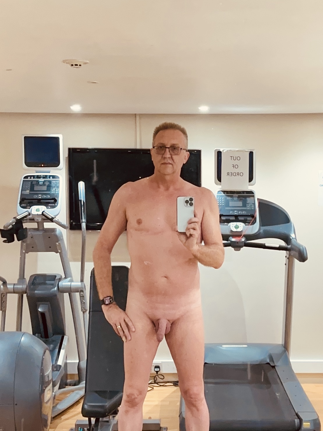 Naked and exposed at the hotel gym