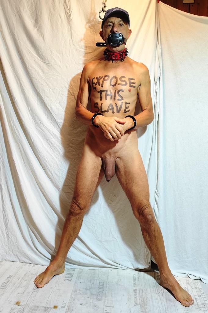 naked slave pig exposed handcuffed humiliating body writing