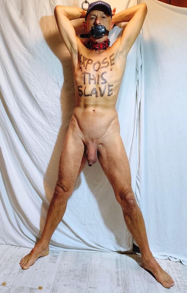 naked slave pig exposed handcuffed humiliating body writing