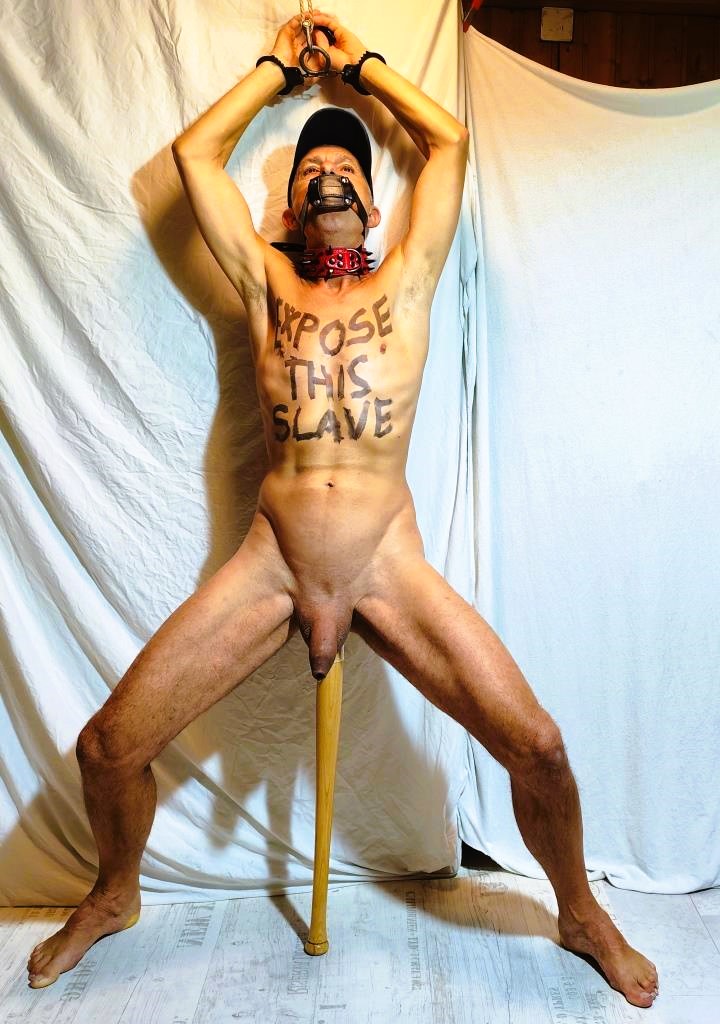 naked slave pig exposed baseball bat in c*nt handcuffed