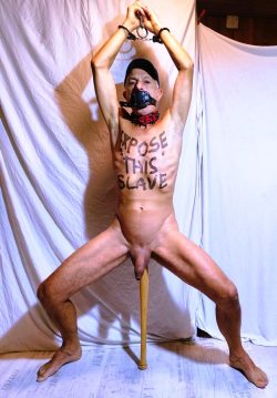 naked slave pig exposed baseball bat in c*nt handcuffed