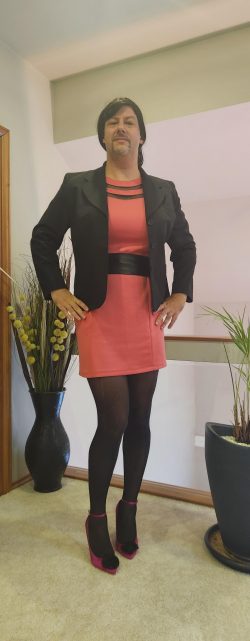 Cute sissy enjoys home office