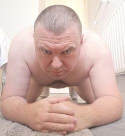 ~ Butchbeardub – Shaved locked f*g on all fours, front and back