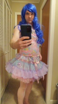 Pink Dress Blue Hair