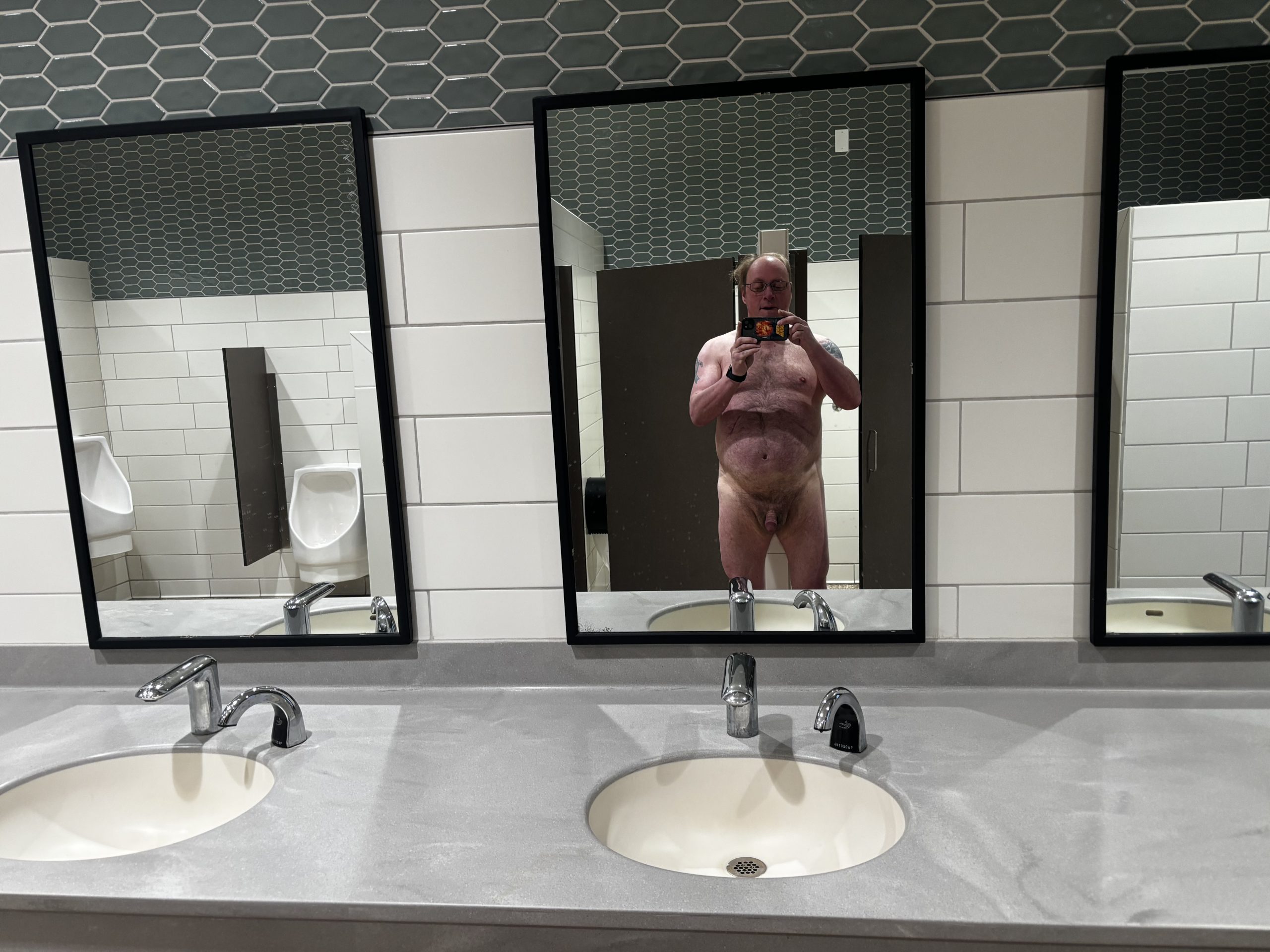 Naked in public restroom naked