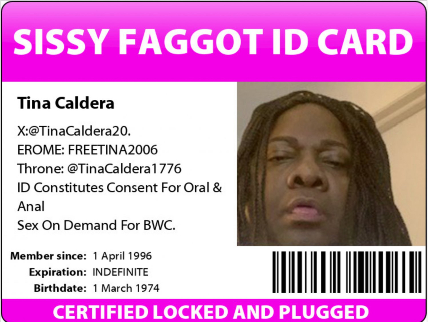 TINA CALDERA SISSY ID CARDS