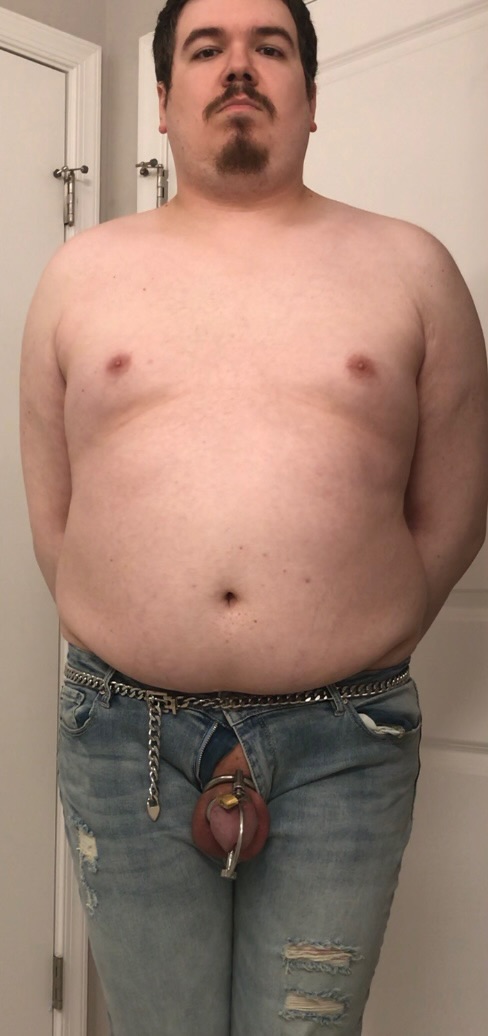 ~ chub in chastity and jeans – pathetic caged pig completely exposed
