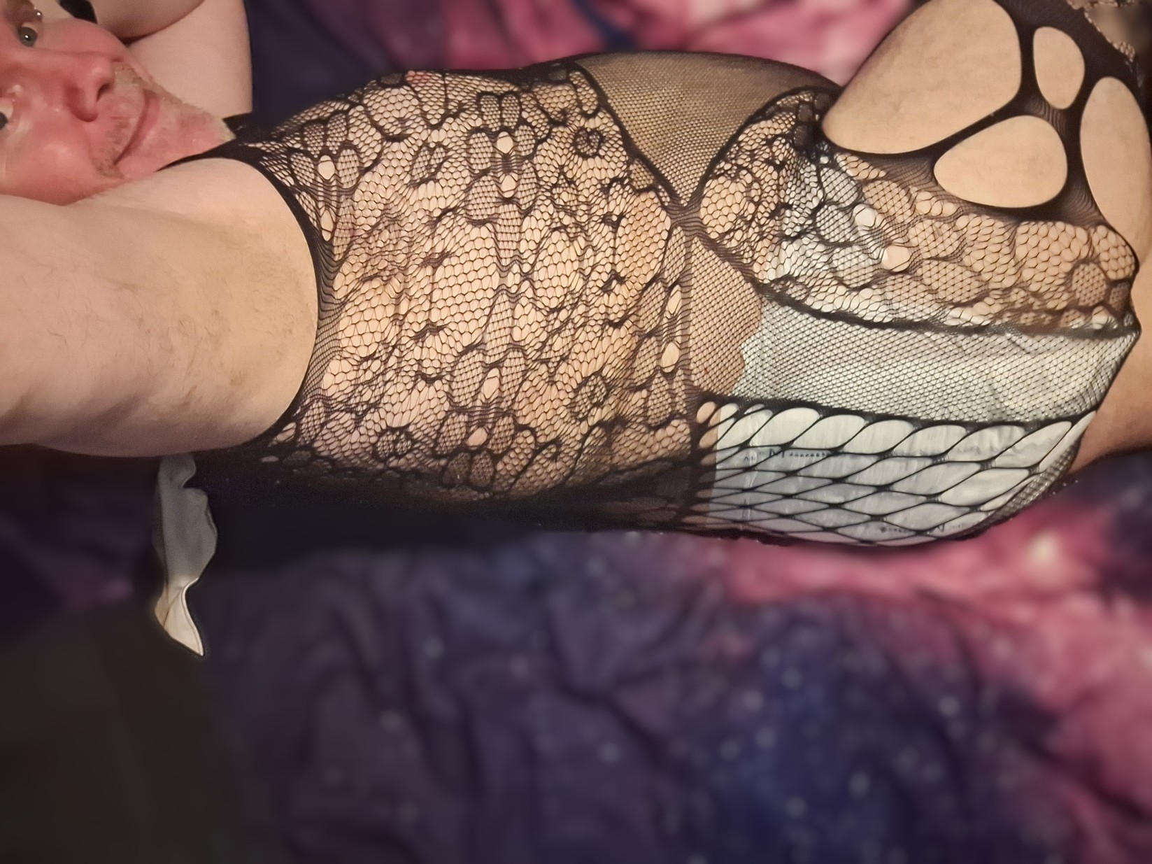 Sissy diaper sub in fishnets
