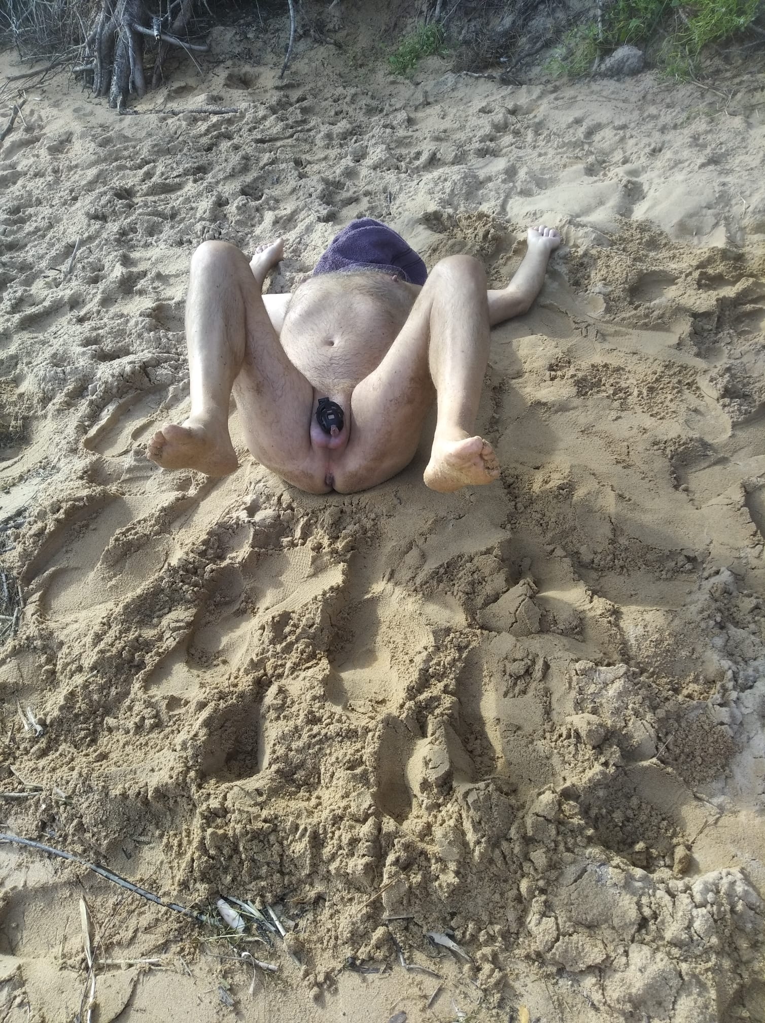 Slave4udom, slave chastity and training in the forest and on the beach