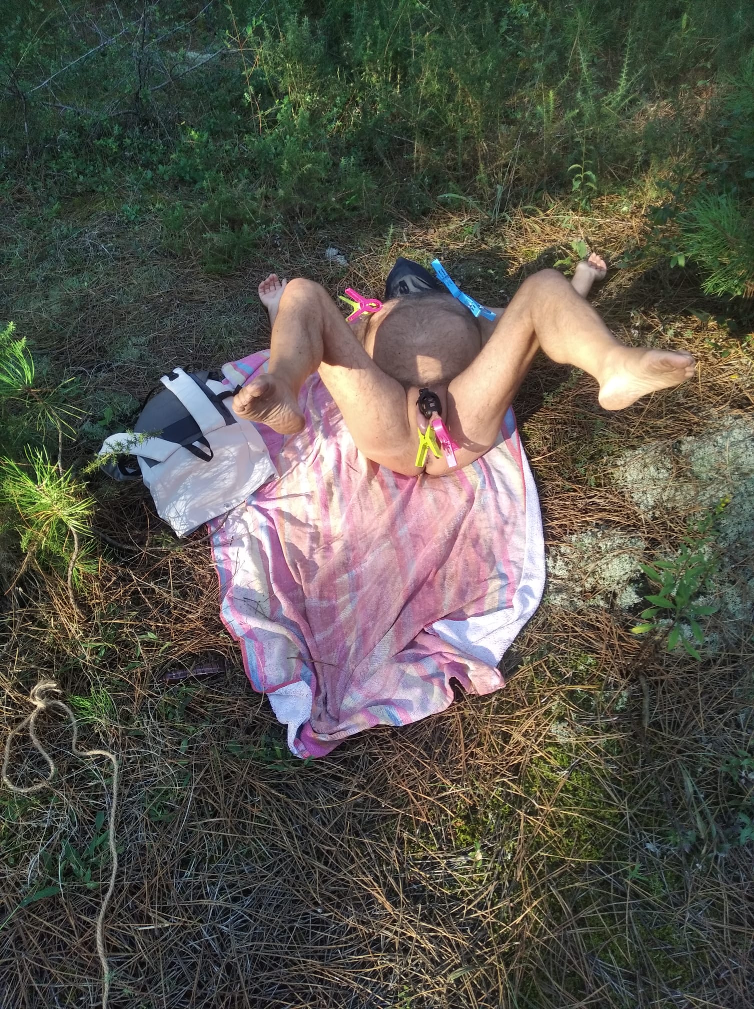 Slave4udom, slave chastity and training in the forest and on the beach