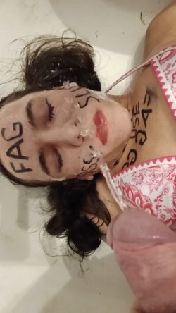Sissy f*ggot pissing on his face