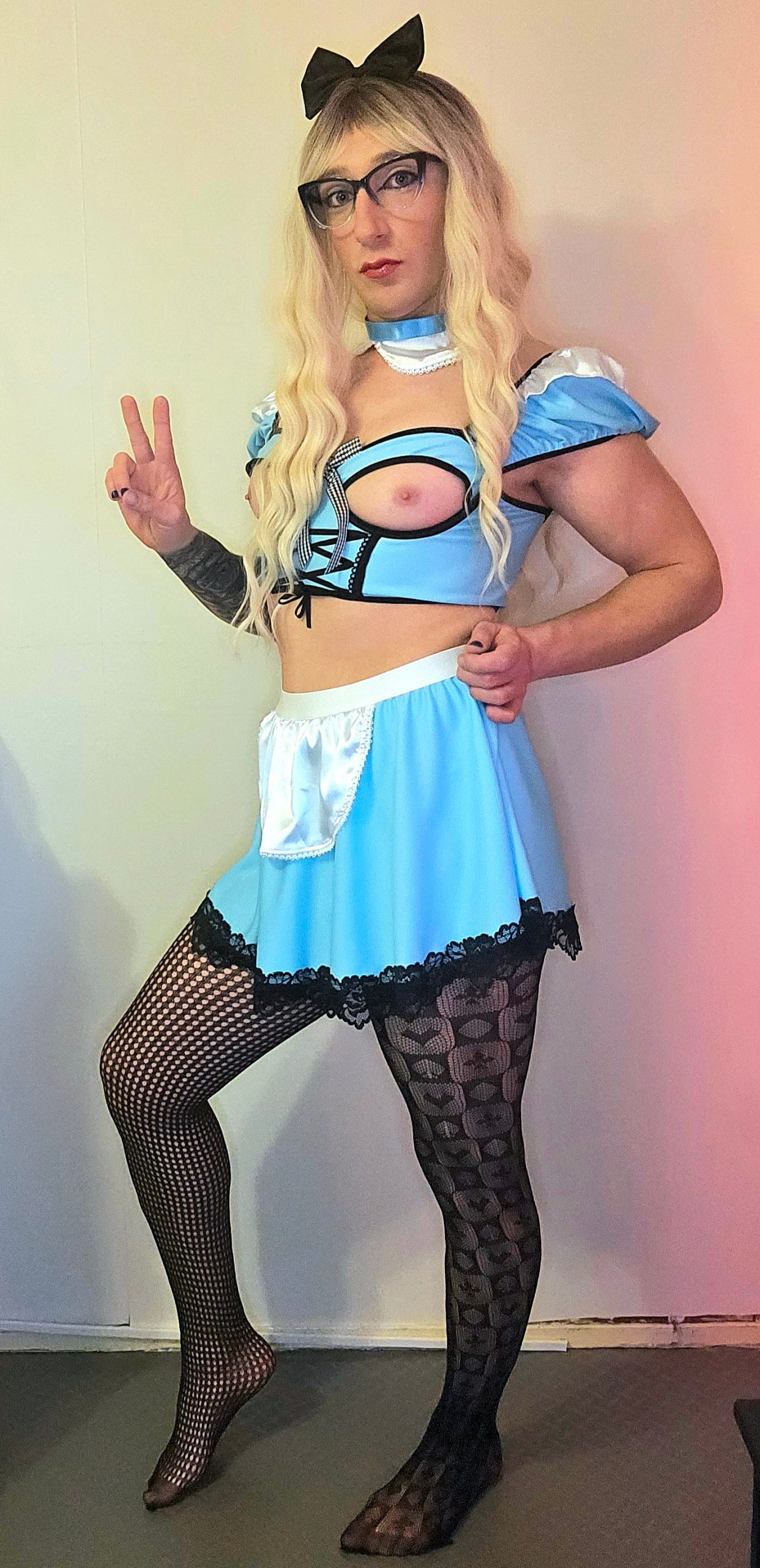 Sissy Jaymie Blue Skirt, Pink Nipples ♡