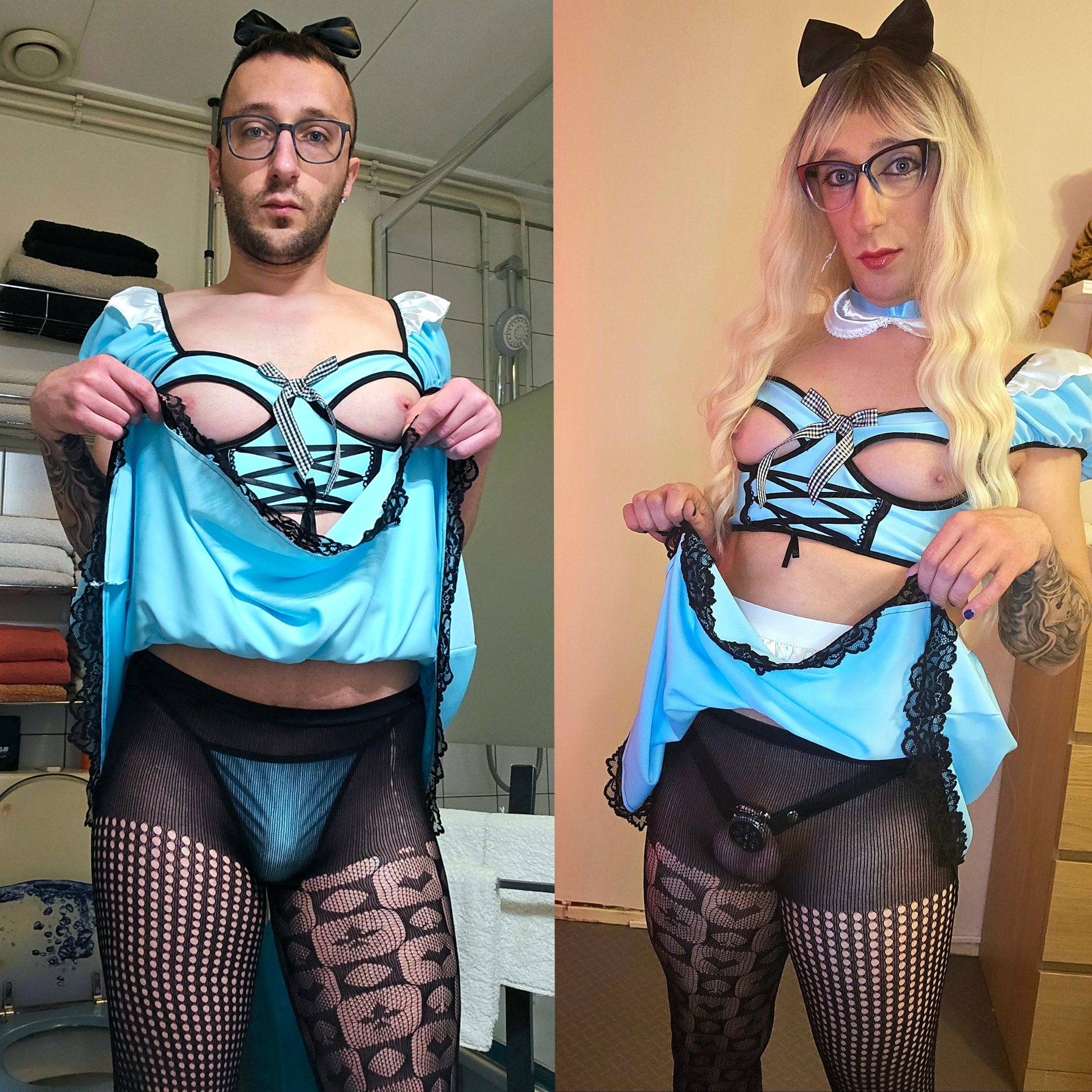 Sissy Jaymie Blue Skirt, Pink Nipples ♡