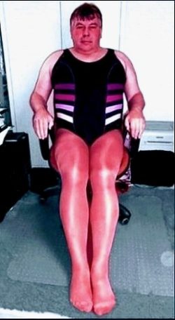 ~ Sissy in nylons pantyhose on chair exposed