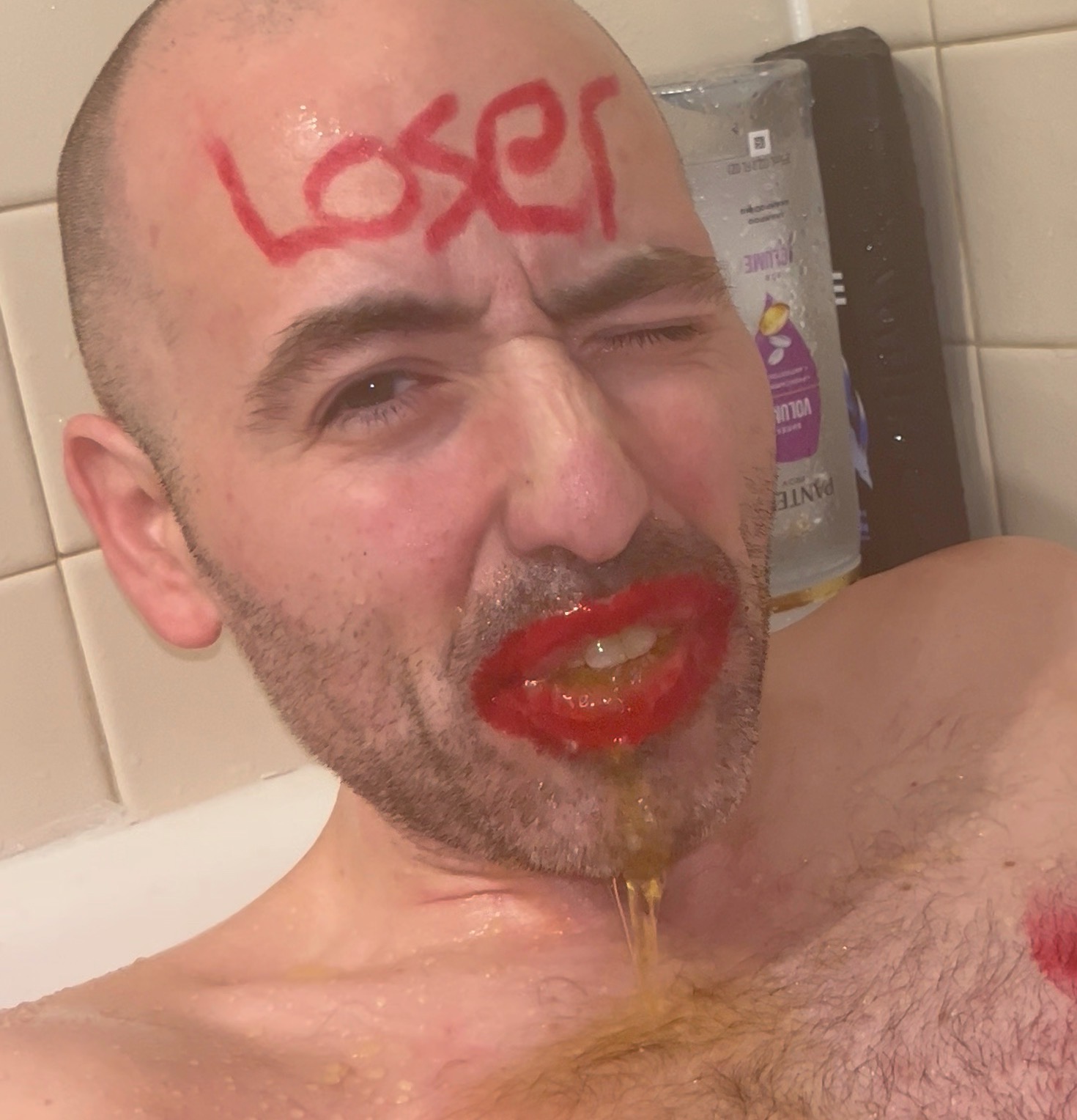 Close up loser piss face exposure