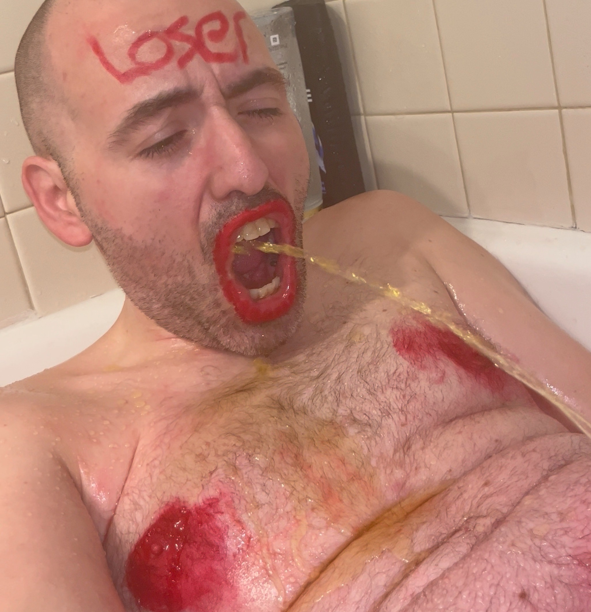 Close up loser piss face exposure