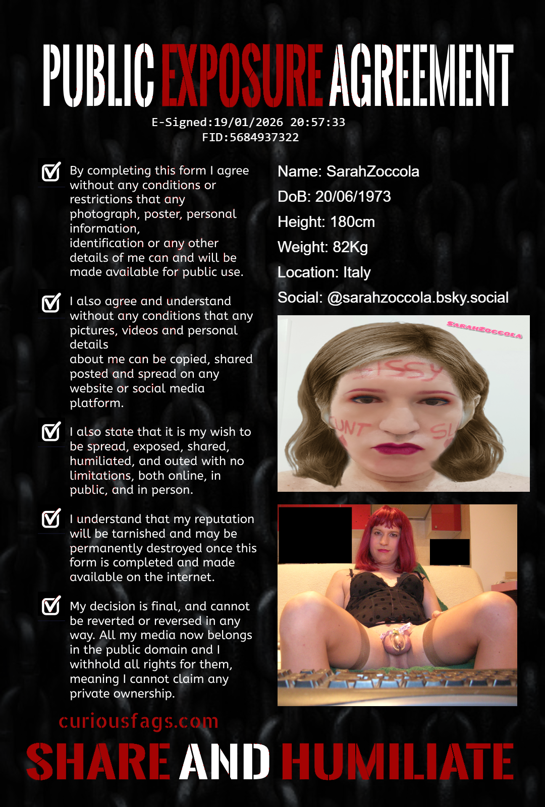 Dumb sissy SarahZoccola to be ruined and exposed