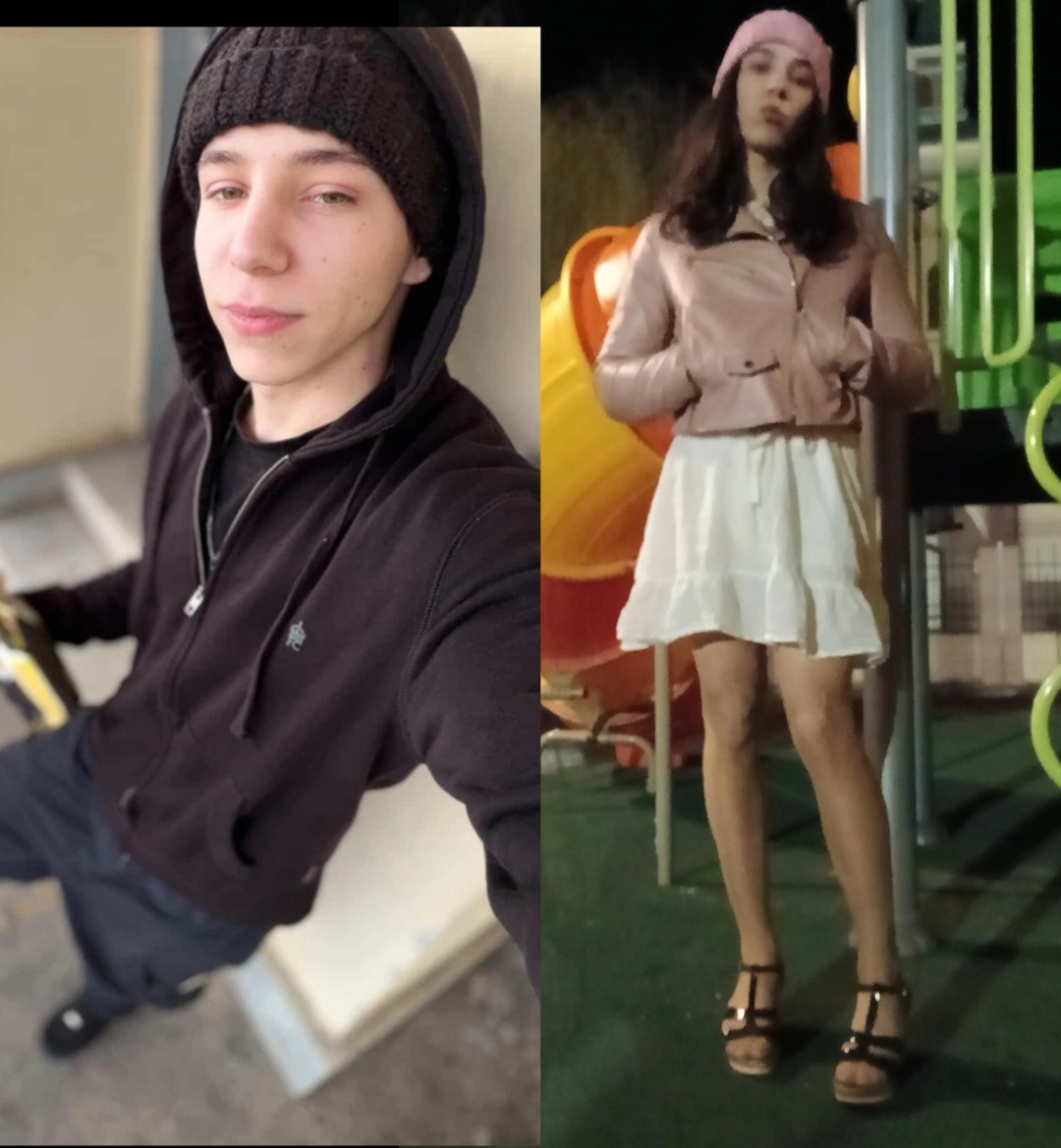 Sissy crossdresser exposed in a park