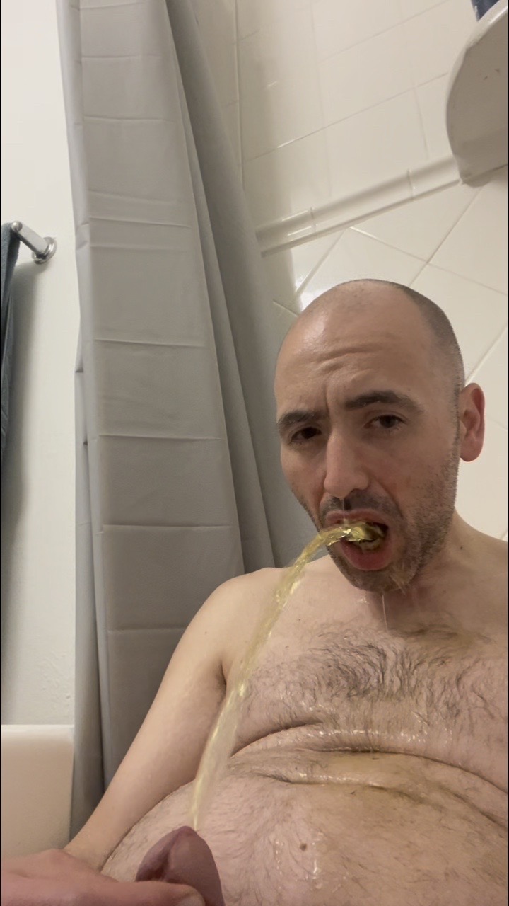 Pissing in my mouth, lying in bathtub of piss