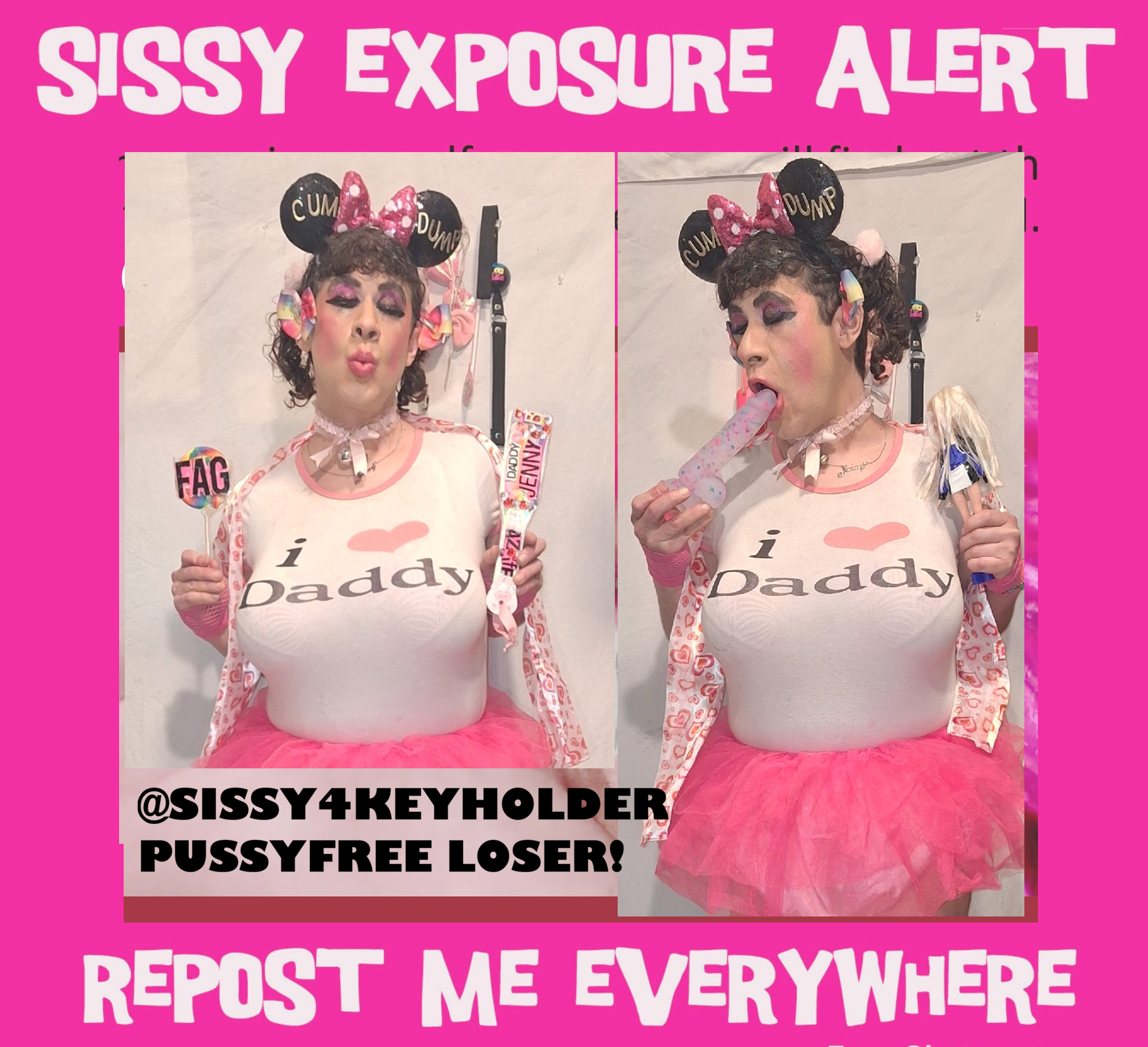no wig+ full face sissybitch exposure!