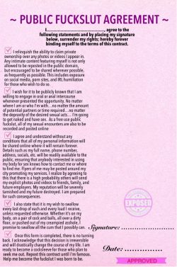 Created a Public Fuckslut Agreement + first signature from exposed sissy