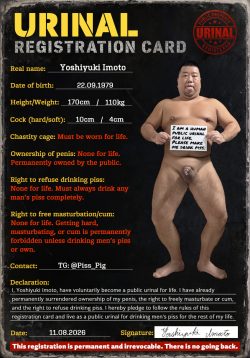 ~ Yoshiyuki Imoto – Registered Public Urinal f*ggot