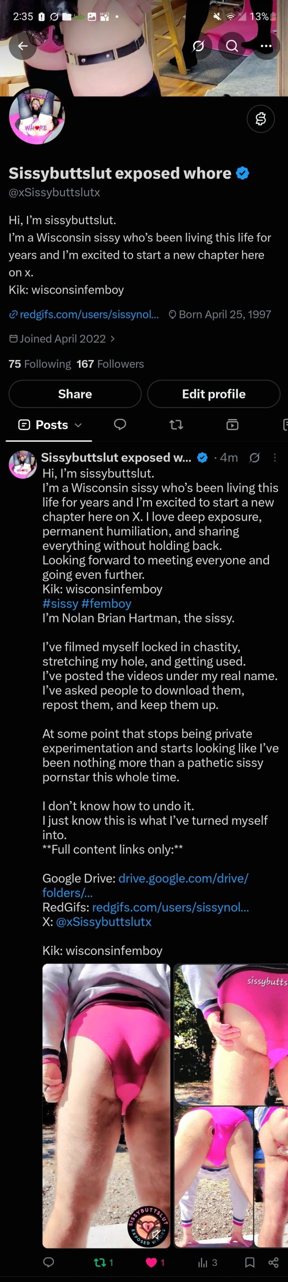 Nolan Brian Hartman wisconsin sissy exposed on X. Please retweet me