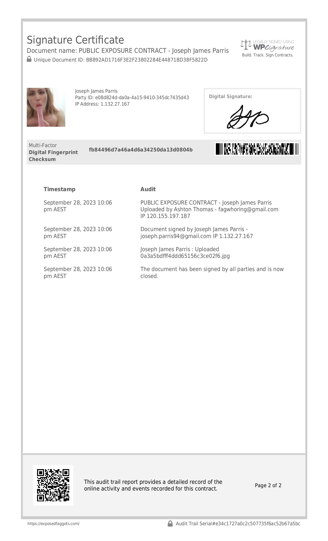 JOSEPH JAMES PARRIS AKA MZ.RAYNE BIMBOfag r*pe HOLE