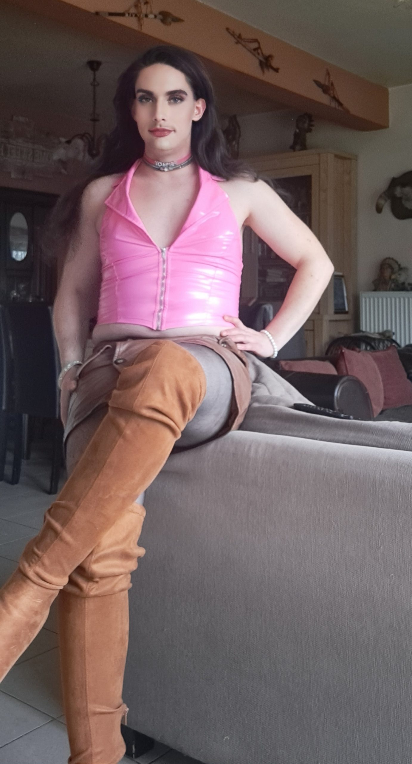 Sissy Linda is home alone