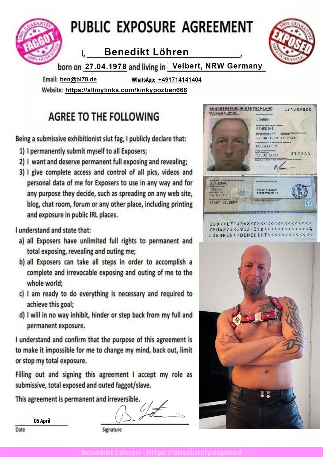 Benedikt Löhren KinkyPozBen – Benedikt Löhren a kinky f*ggot and Cumsl*t from Velbert, Germany